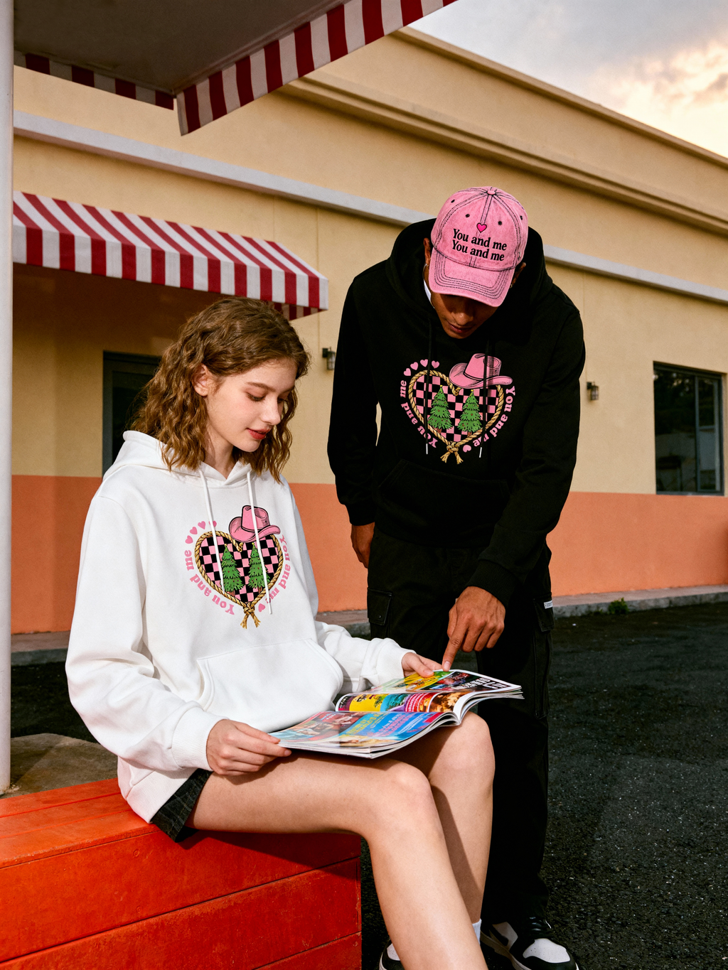 Cowboy Heart Checkerboard Couple Hoodies