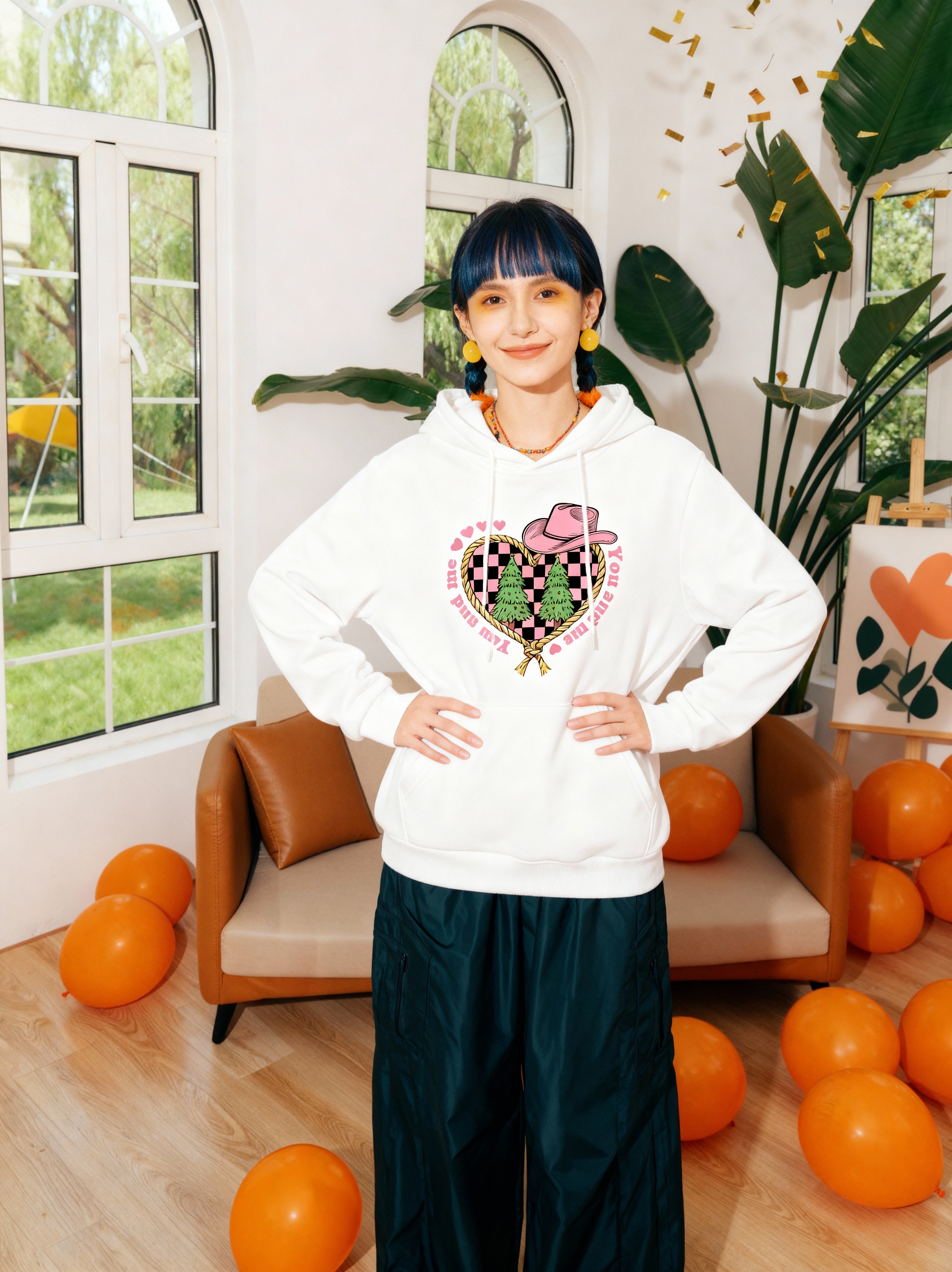 Cowboy Heart Checkerboard Couple Hoodies