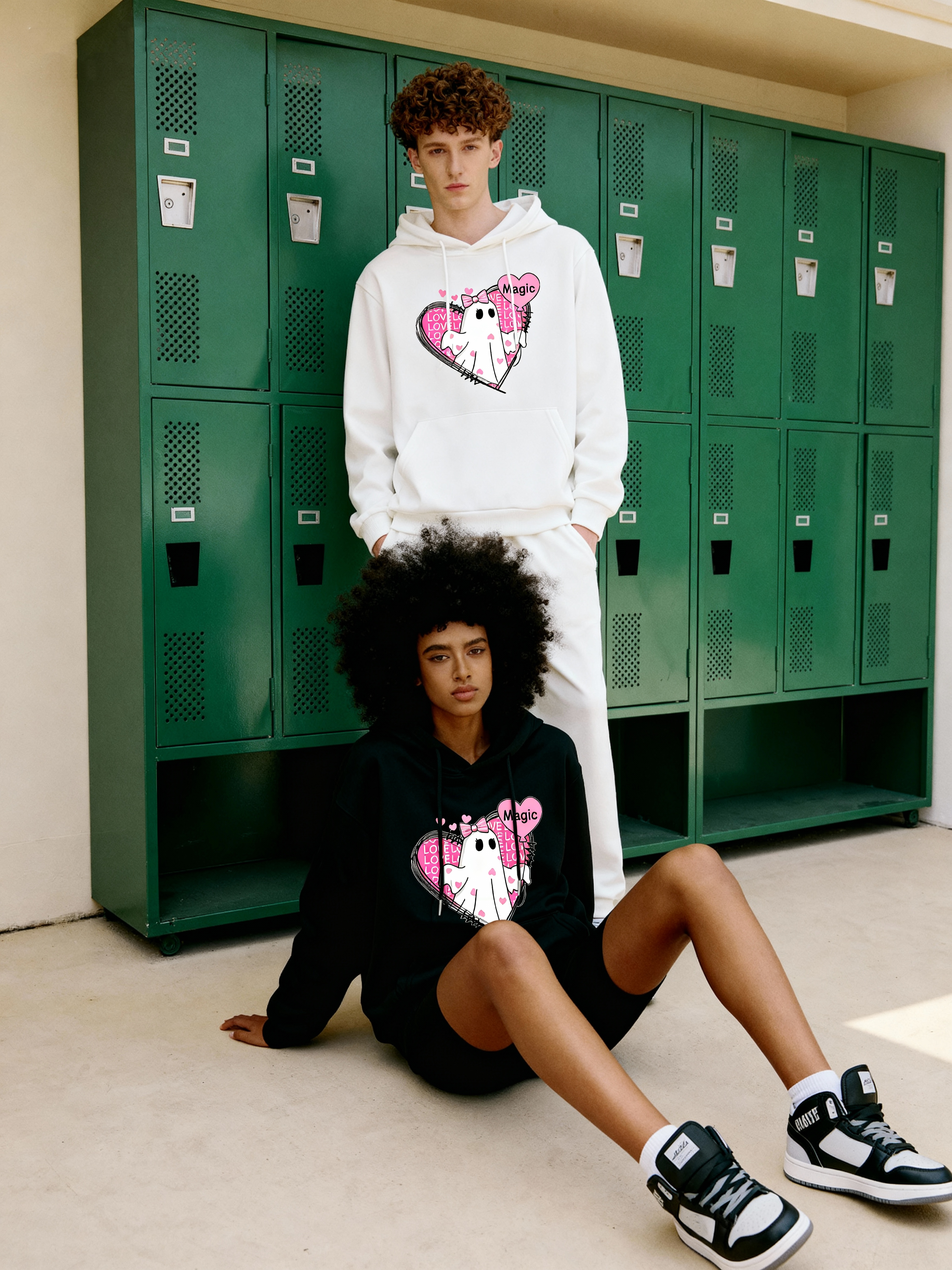 Ghost & Heart Graphic Couple Hoodies