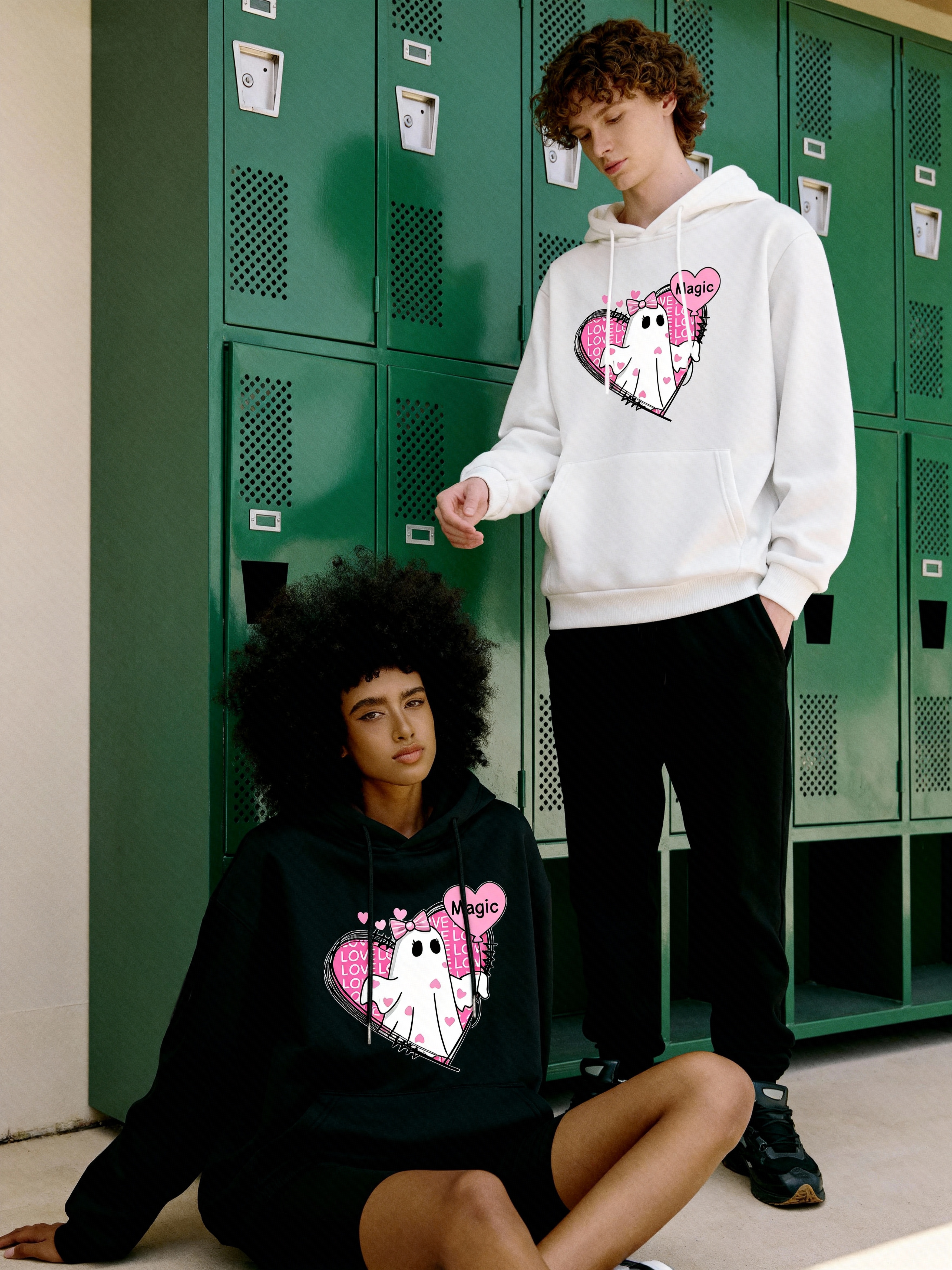 Ghost & Heart Graphic Couple Hoodies
