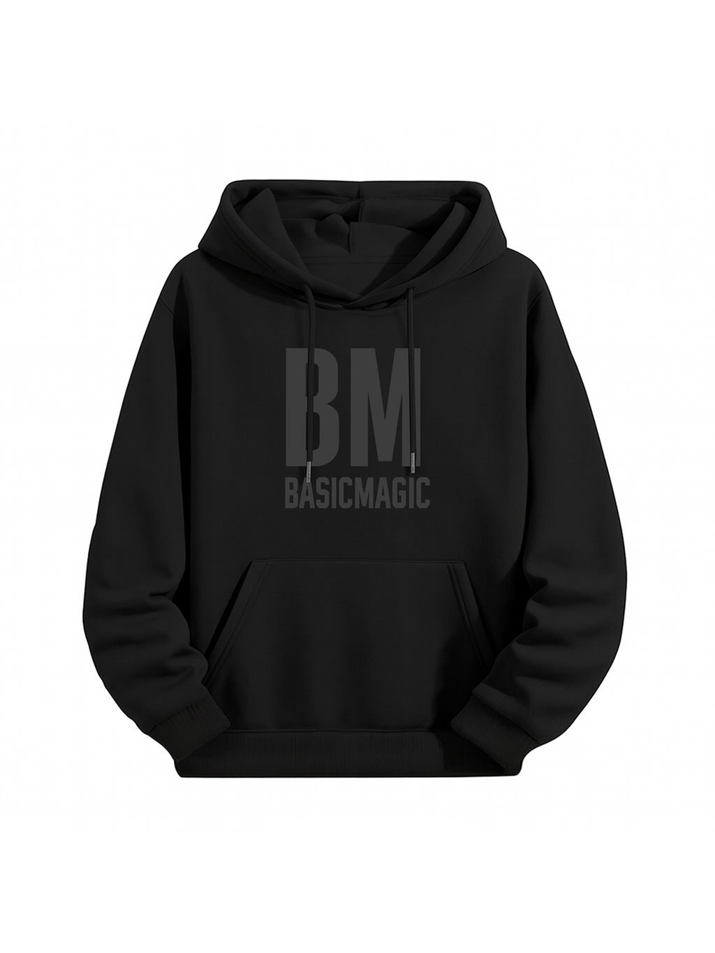 "BM Basic Magic" Letter Print Black Hoodie