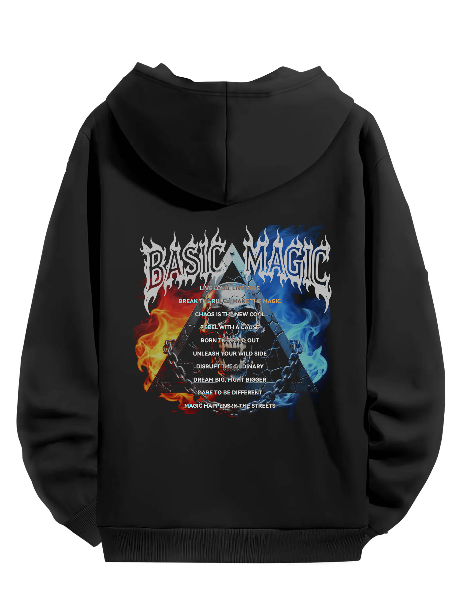 BASICMAGIC Cozy Edgy Triangular Graphic Black Hoodie