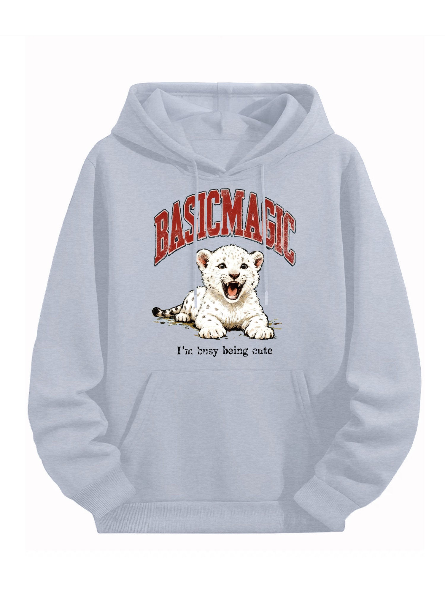 BASICMAGIC Comfy White Tiger Light Blue Hoodie