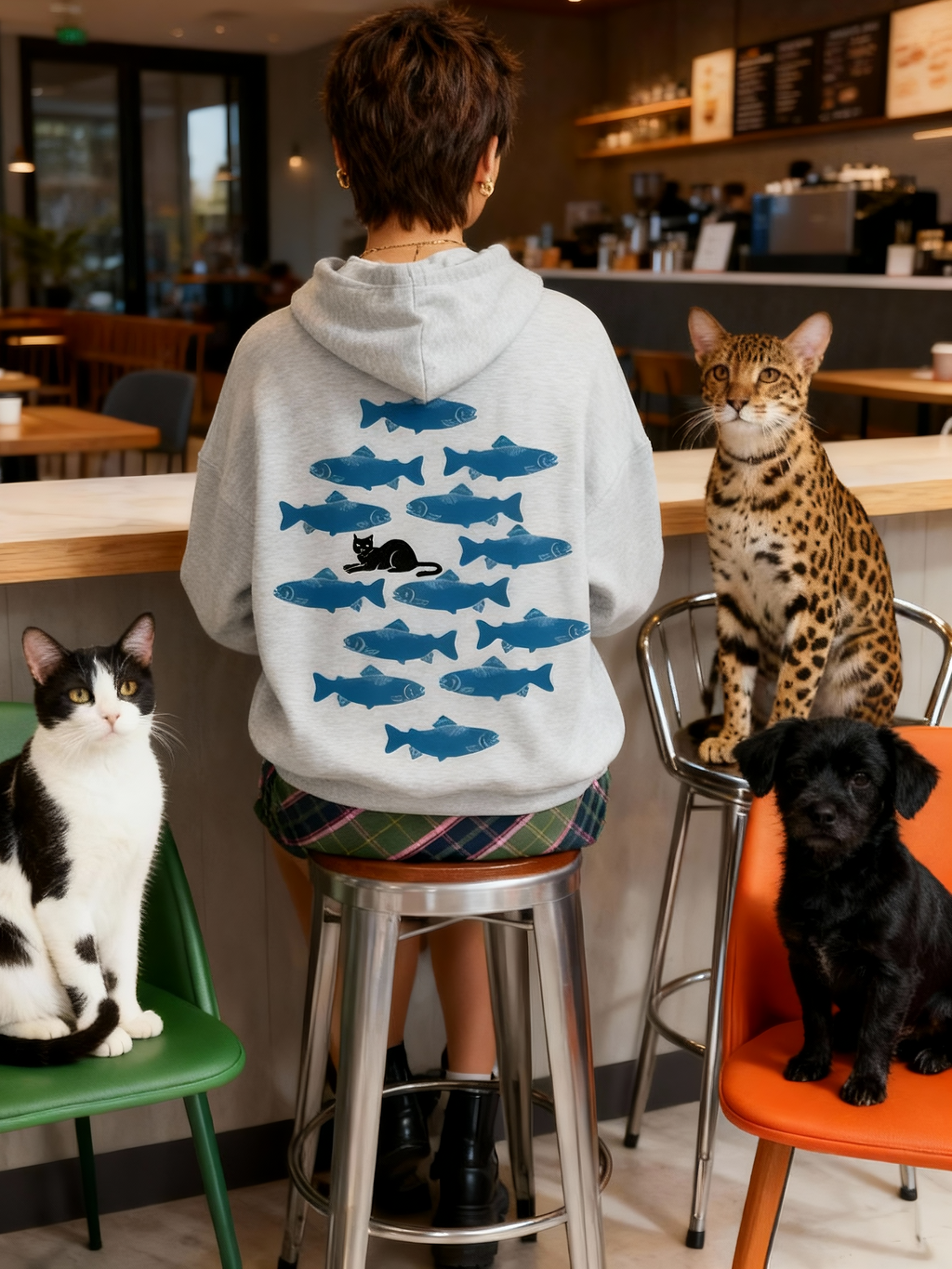 Cat & Fish Graphic Hoodie