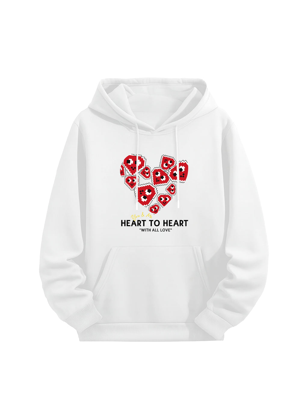 "Heart to Heart" Love Print Black Hoodie