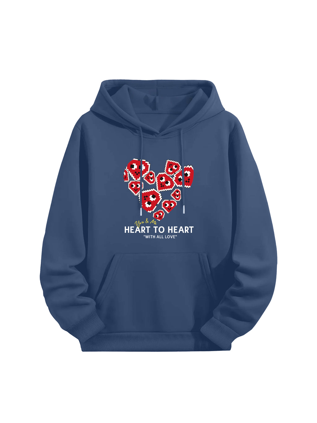 "Heart to Heart" Love Print Black Hoodie