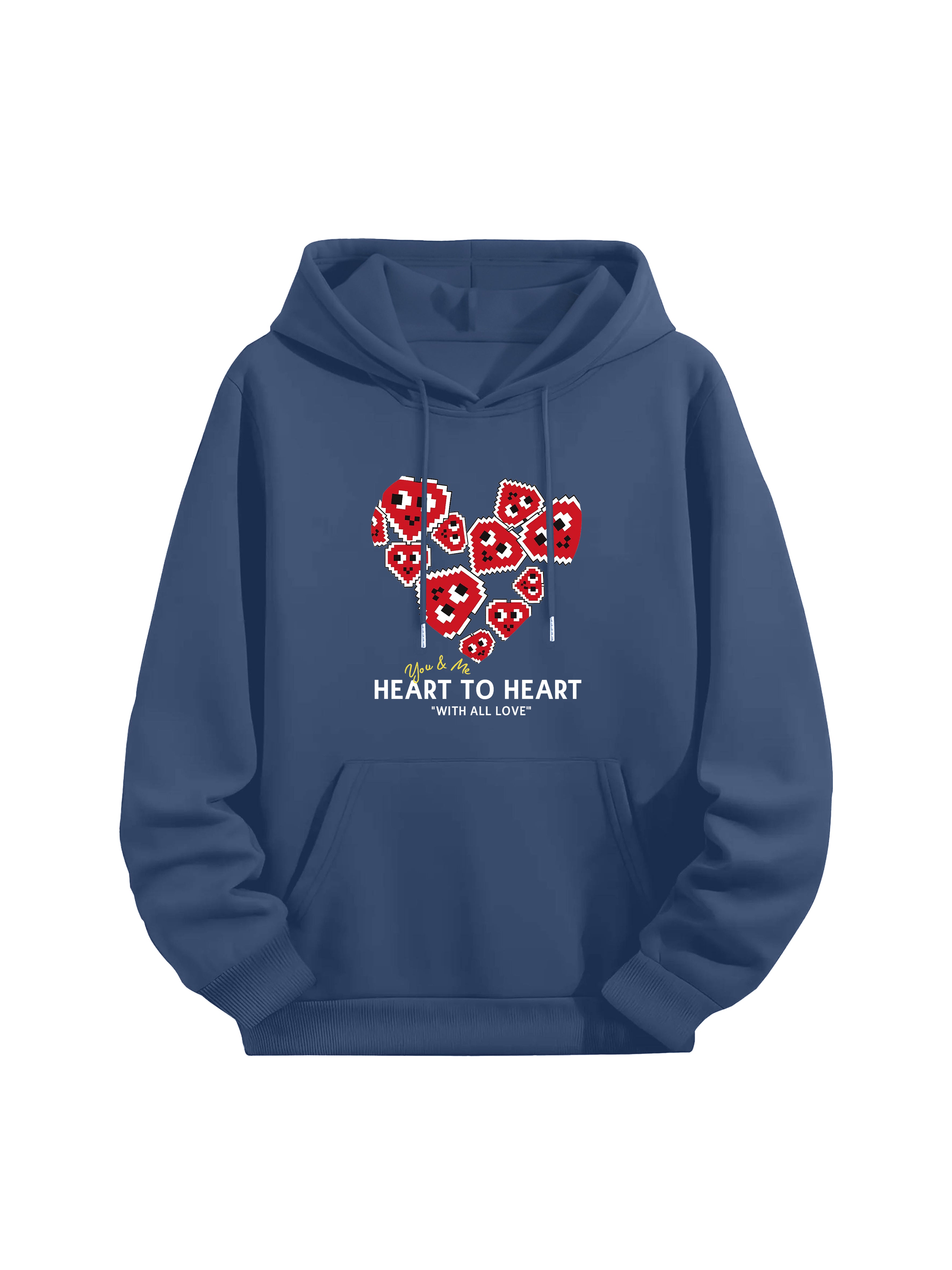 "Heart to Heart" Love Print Black Hoodie