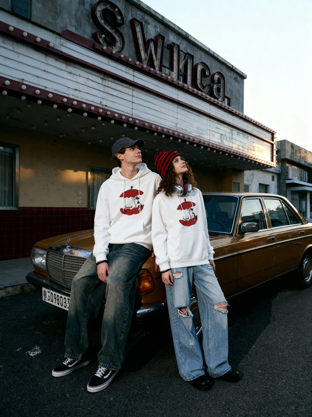 Sweet Feline Bond Couple Hoodies