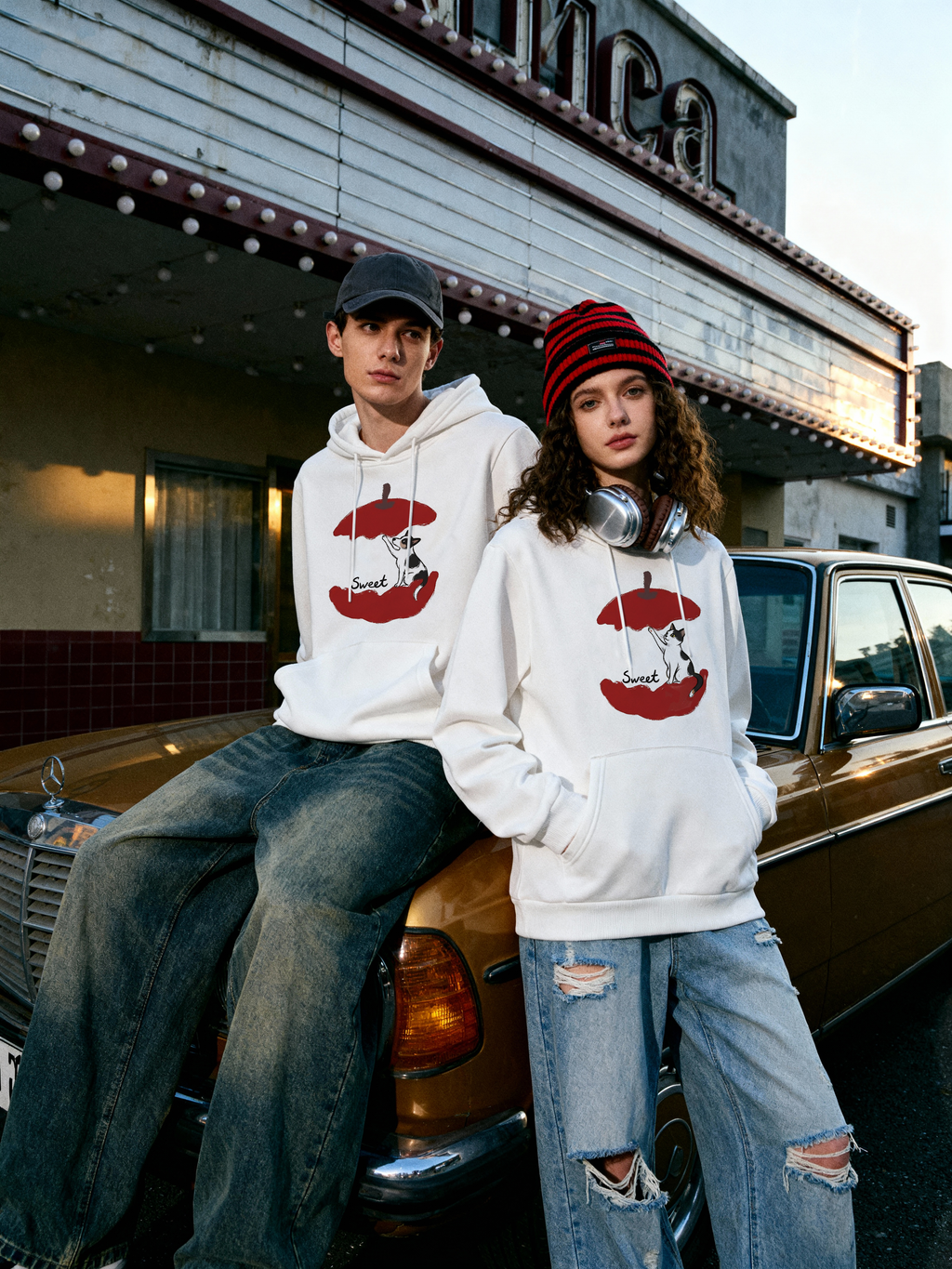 Sweet Feline Bond Couple Hoodies