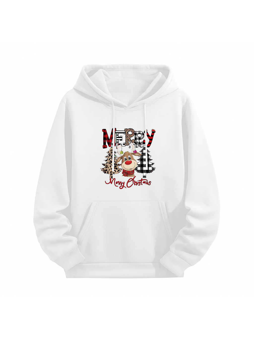 Merry Christmas Reindeer Graphic Blue Hoodie