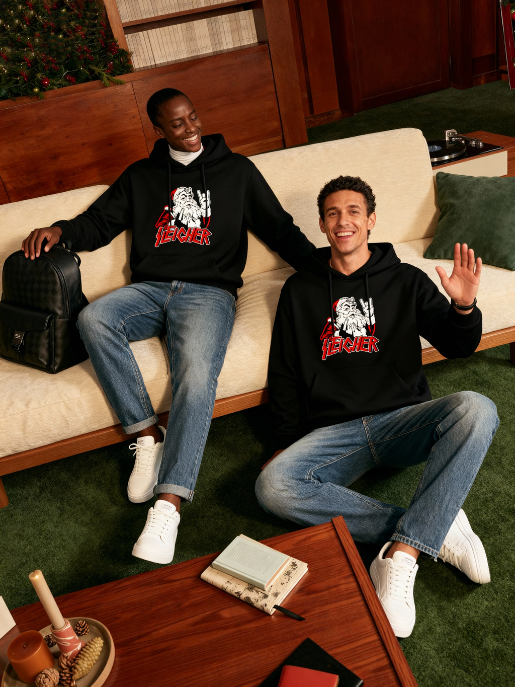 "Rock Santa Sleigher" Punk Style Christmas Hoodie