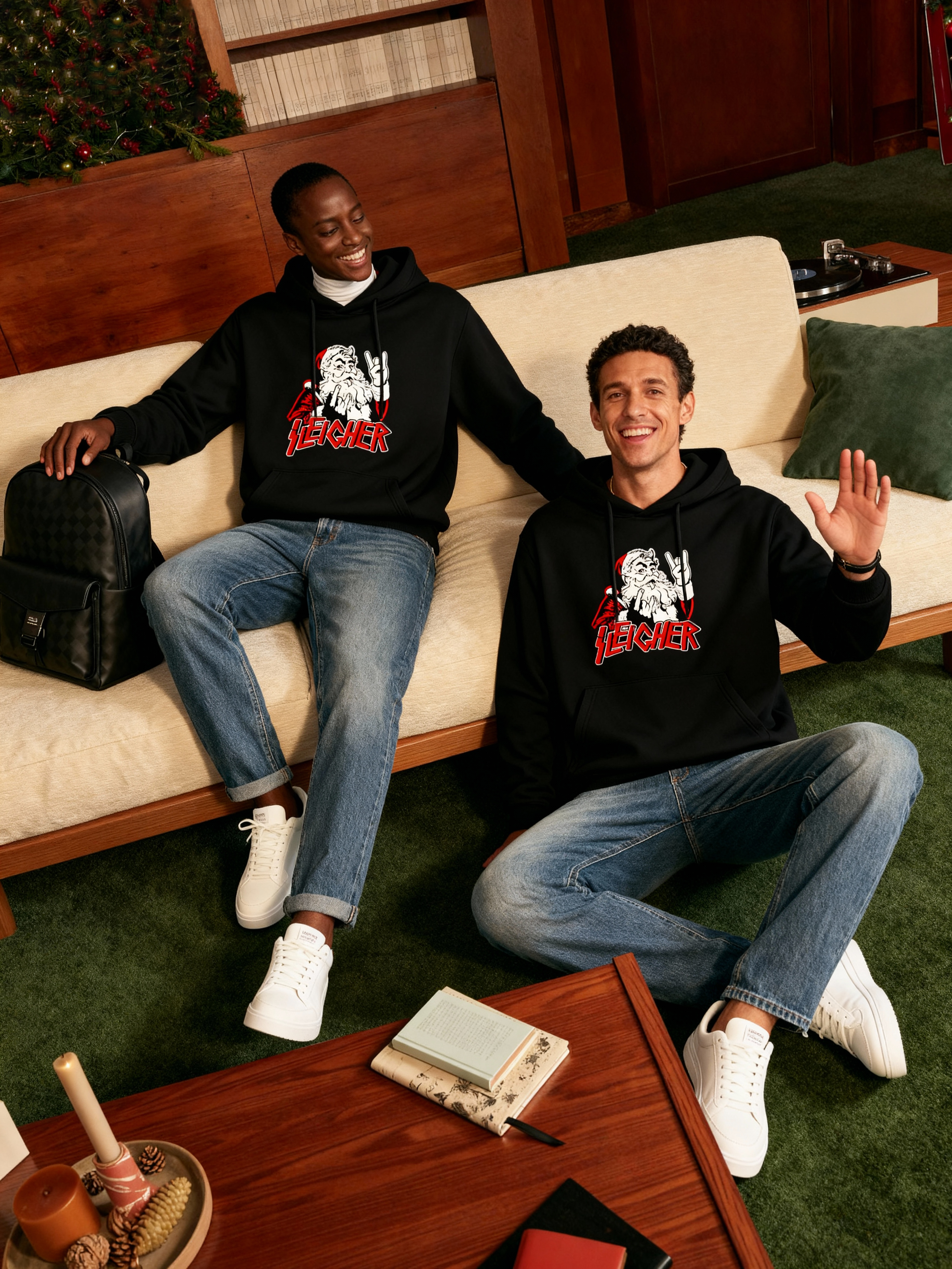 "Rock Santa Sleigher" Punk Style Christmas Hoodie