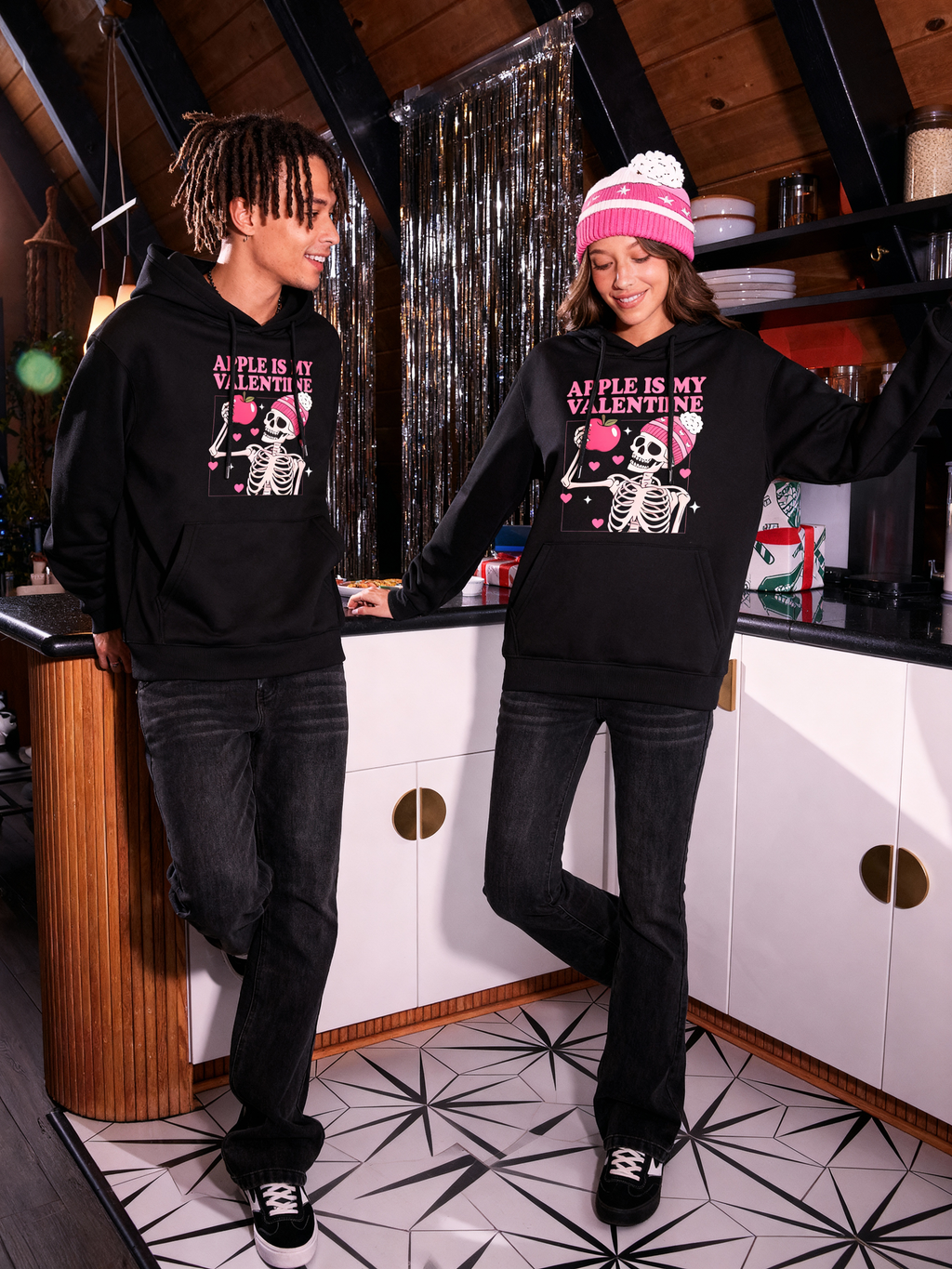 Apple Valentine Skeleton Couples Hoodies