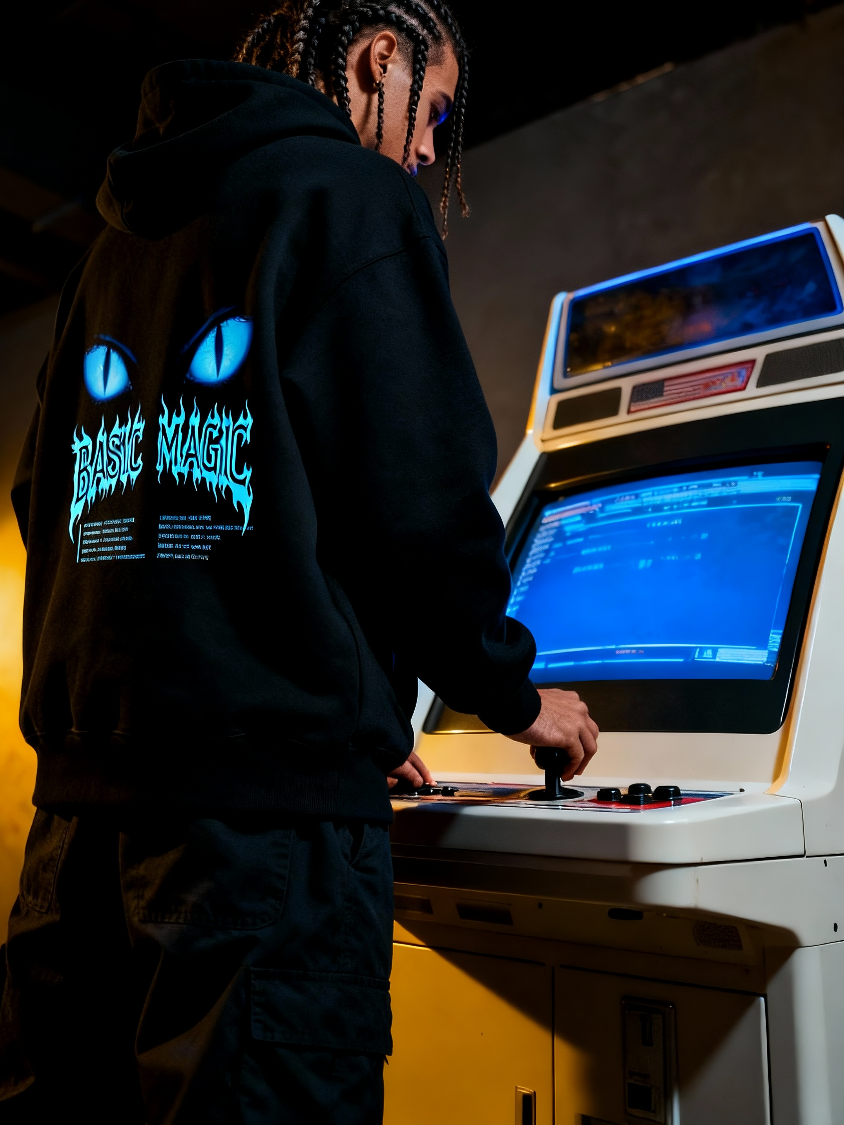 BASICMAGIC Cozy Edgy Cat Eyes Black Hoodie