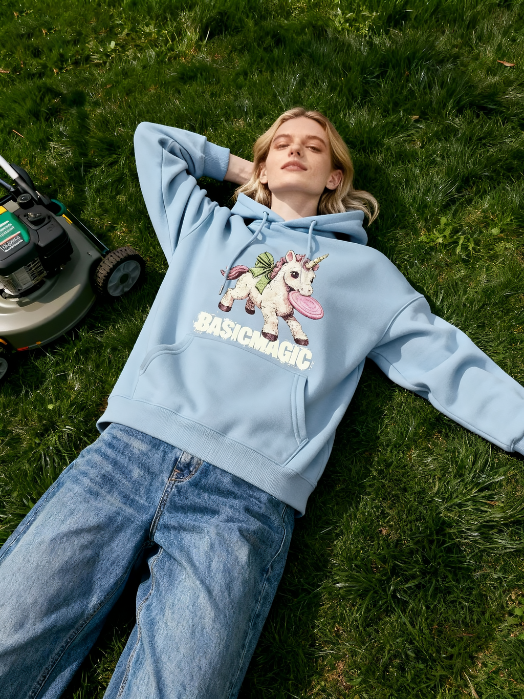 BASICMAGIC Whimsical Unicorn Light Blue Hoodie